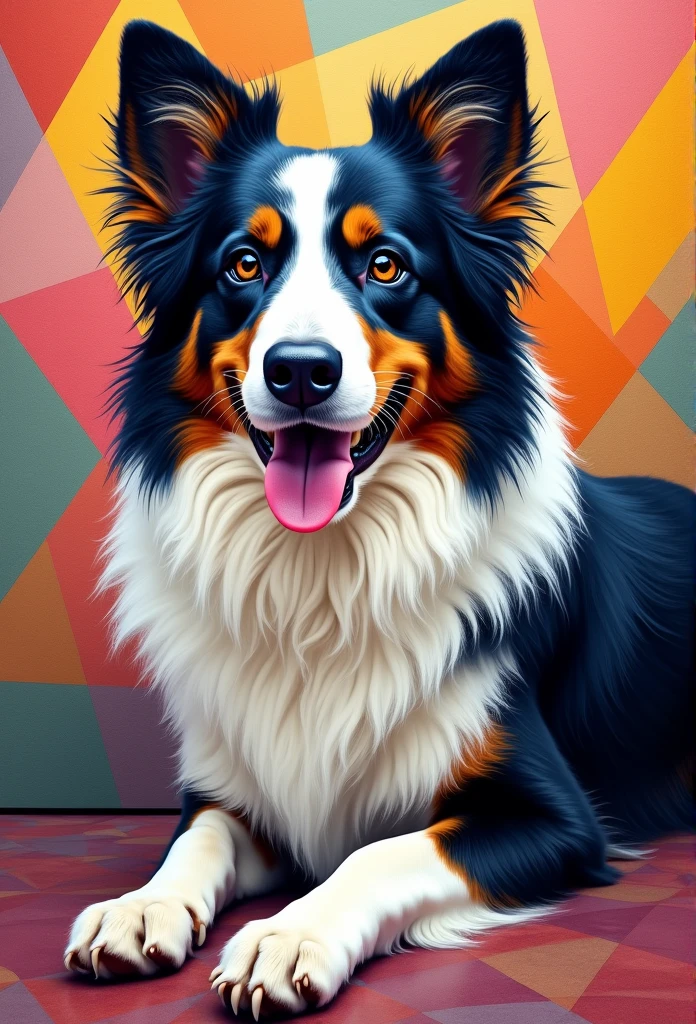 (Border Collie Dog  ),(Best pose),(Best Angle), (Better Representation), Eduardo Cobra quilting ,Multidimensional geometric wall portrait, Until then, Little,Jan 08k, beautiful, Coloring,