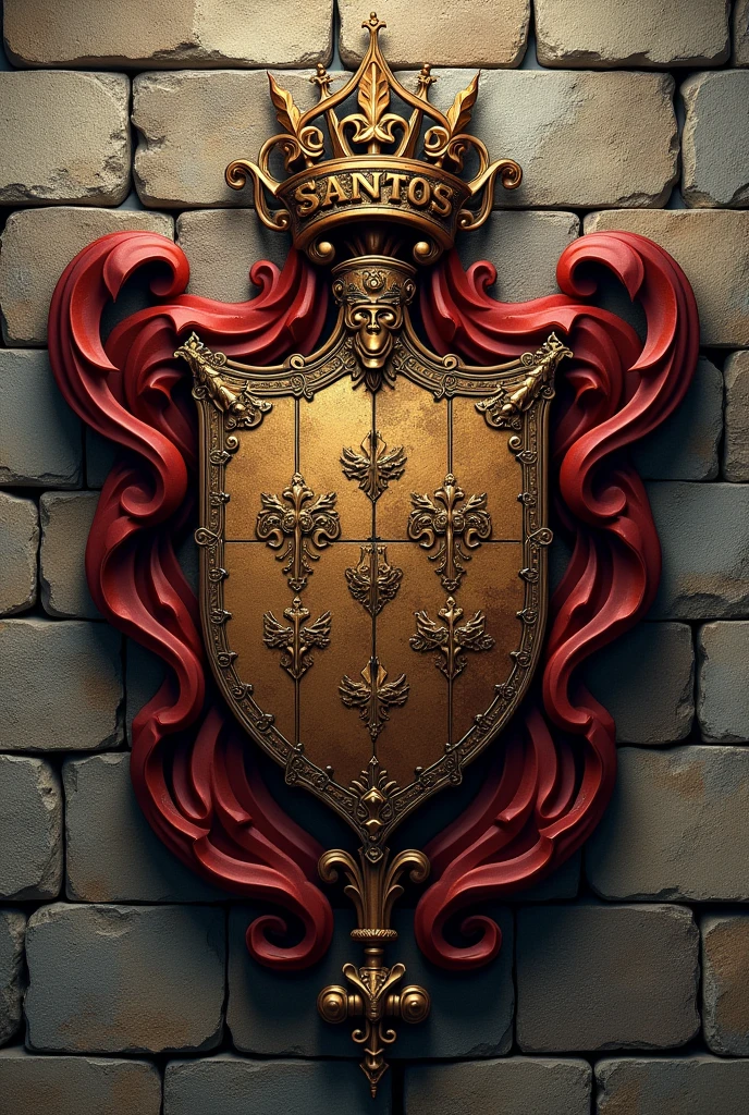Rustic medieval Santos family coat of arms