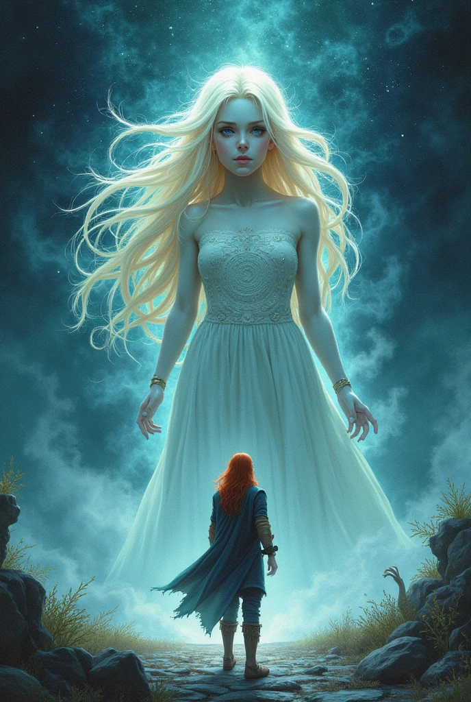 I would like to create an illustrative image of Kvothe's encounter with Felurian, fictional characters from the fantasy series called "o Matador de Reis".
