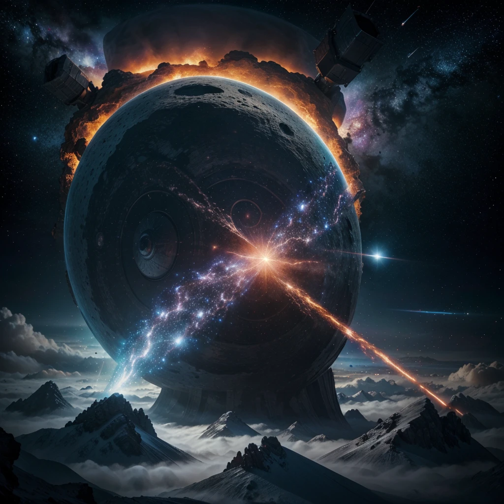 Giant celestial creature that is completely made out of cosmic fog is forging a galaxy with his star hammer, in space. Painting, art, 4k