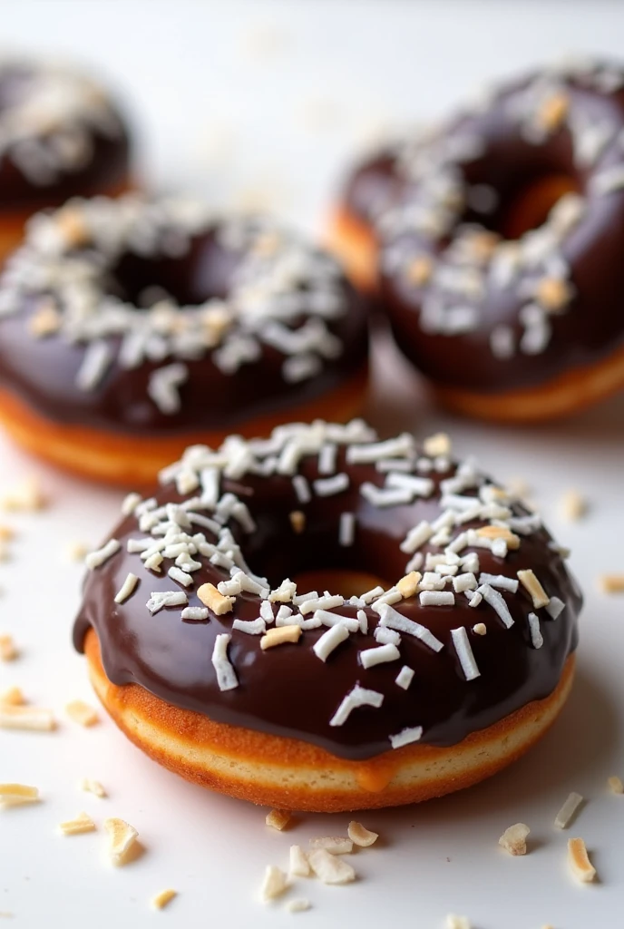 Chocolate and shredded coconut donuts
