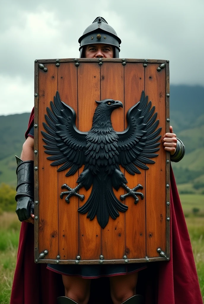 create a shield in the scutum model, with an eagle in the center. I want it black