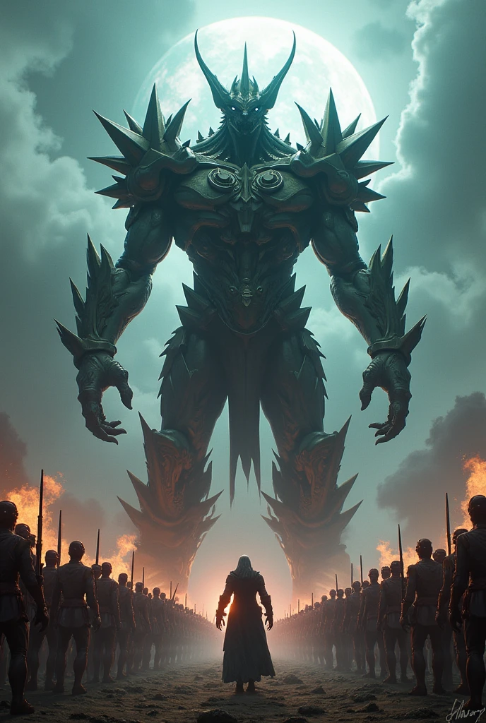 Generates a Villain from another planet who has super strength, has 4 arms, Is high, has deadly spikes on its armor, has an armed army, He wants to conquer the earth and is almost immortal