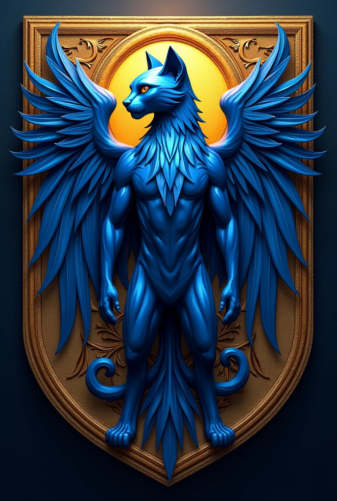 Create a coat of arms with the letters , " Bluecatbr " in high quality , for a motivational profile crie um cat como símbolo épico o menhor único