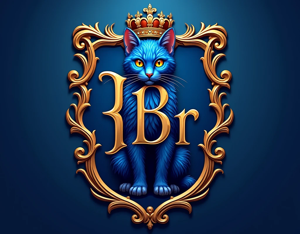 Create a coat of arms with the letters , " Bluecatbr " in high quality , for a motivational profile crie um cat como símbolo épico o menhor único