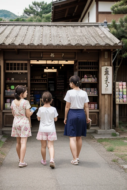 Great candy store,Country shops,Japanese countryside,Two children choosing sweets,An old lady working at the store