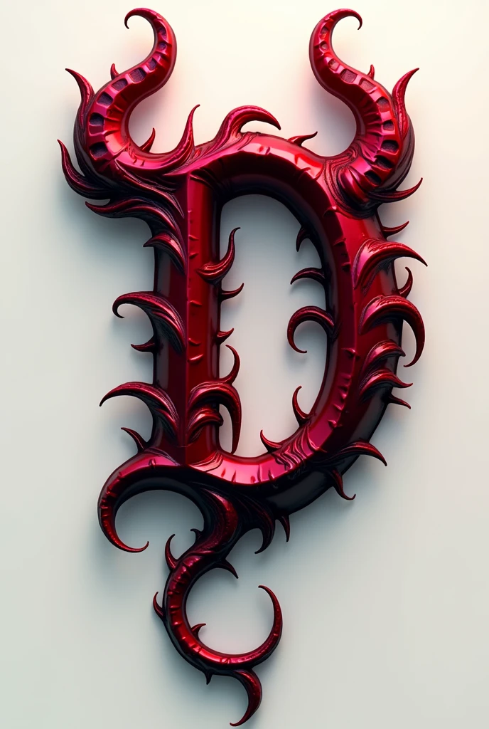 (logo design) sexy logo, a sexual striking red letter D, menacing demon horns, and a sinuous tail extending from the base, dynamic and bold, emphasizing a dark theme, glossy finish, high-resolution. No background.
