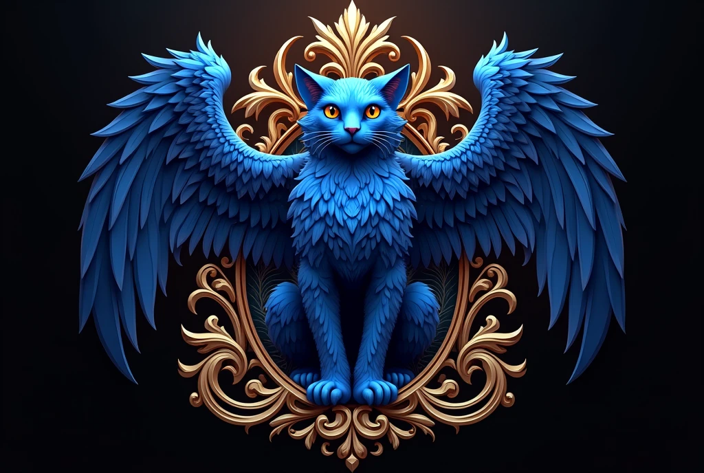 Create a coat of arms with the letters , " Bluecatbr " in high quality , for a motivational profile crie um cat como símbolo épico o menhor único