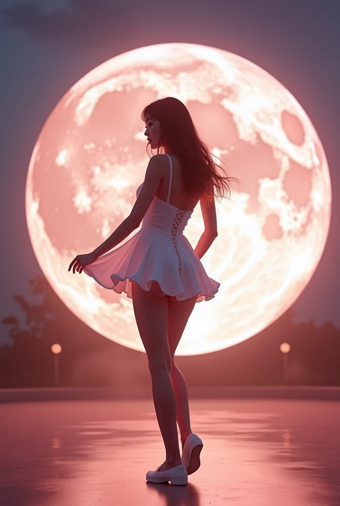 realist, Jennie BLACKPINK dancing with a giant moon behind her in a sexy white short party dress 