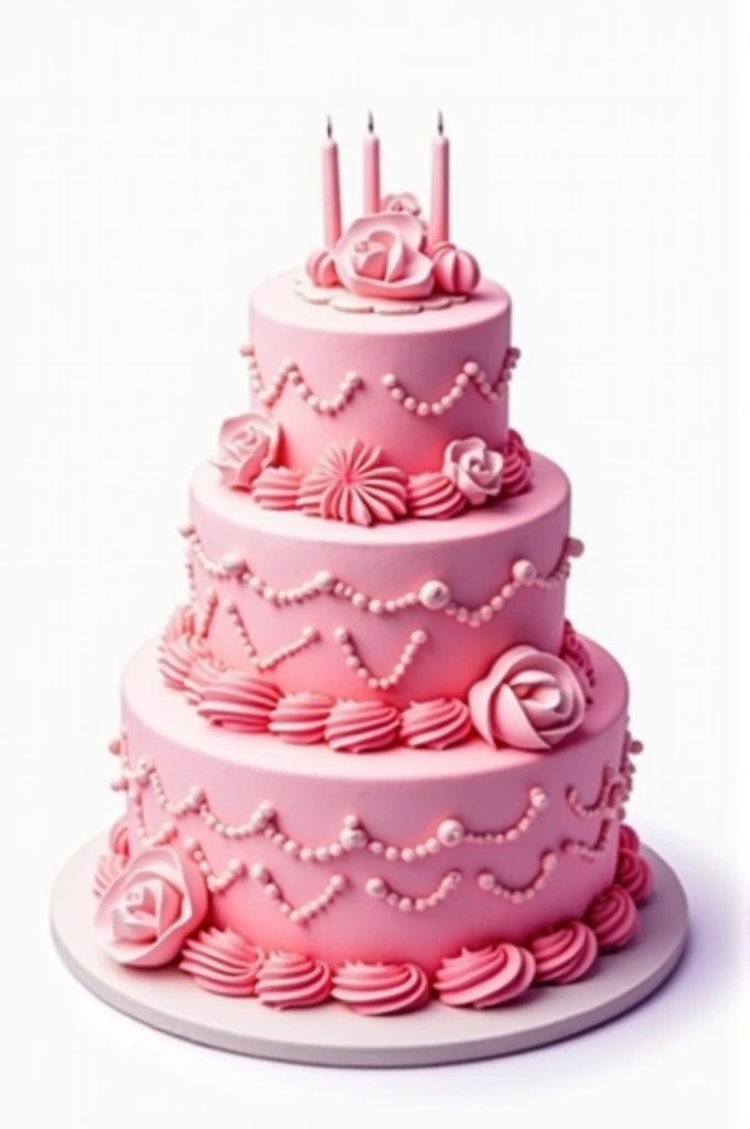 Make a 1080×1920 image of a pink birthday cake, from the top angle, with nothing on top of the cake and a white background