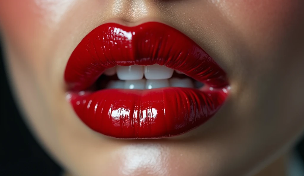 Young woman, face large big lips, Red glossy lipstick, Shine, reflection, big breasts, high detail ,ultra quality, mascara, eyelashes, drops, white top, nipples, no bra 
