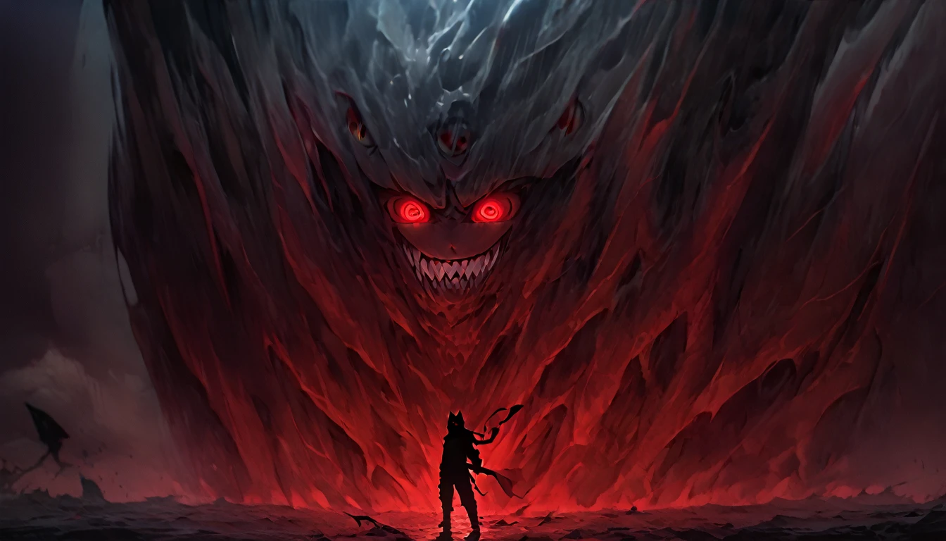 (best quality, 4K, high resolution, masterpart: 1.2), ultra detail, human naruto converting in grotrsco wolf covered in red eyes. medium: oil painting, horror, night scene, dark atmosphere, sinister shadows, glaring red eyes, powerful presence, sharp teeth, raw fur, full moonlight, ominous mood, strange silhouette, supernatural presence, dense fog, ancient runes, whispering winds, mysterious atmosphere, untameable nature, sinister energy, suspense, terrible creatures, hint of danger, grotesque transformation, unleashing chaos and power, wickedly beautiful. score_9, score_8_up, score_7_up, source_anime wolf covered in eyes, eyes, red eyes, liquid, ((extra eyes)), dynamic, spooky smile, tentacled hair with red eyes, cel shading, red theme,(no humans),de perfil