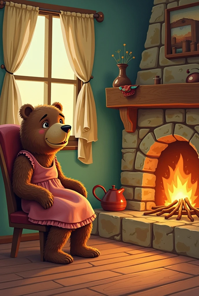With a full and satisfied stomach, Goldilocks looked for somewhere to sit. She saw three chairs by the fireplace. First, She sat in Papa Bear's chair. "This chair is very hard!", She complained.
in easy children's drawings for stories