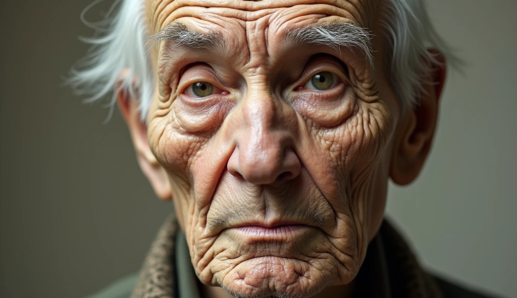 (Abstract portrait:1.3) of an elderly person, skin textured like a cracked desert landscape, (hyper-realistic wrinkle details:1.5), with miniature people traversing the wrinkles, extreme close-up on face, neutral studio background, dramatic side lighting, shot straight-on, using a Phase One XF IQ4 150MP, (tilt-shift effect:1.2), in style of (Erwin Olaf:1.4)
 