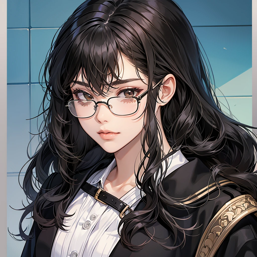 Female - Teen - Average height - Black, slightly wavy hair, has parted bangs - large black glasses - Bolivian ethnicity - oversized clothes - stylish poses
