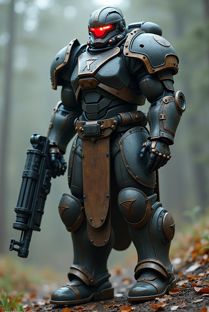 Make a living armor with a heavy cannon replacing its arm and a red glow where the eyes would be