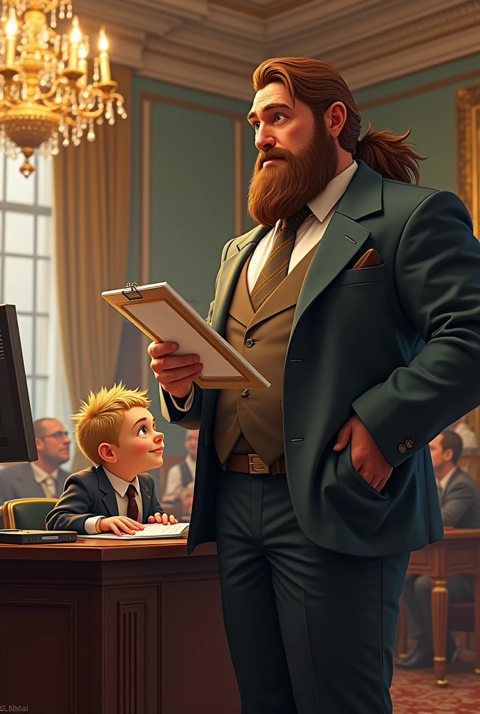 Blonde dwarf as event manager and brown-haired giant with office job

