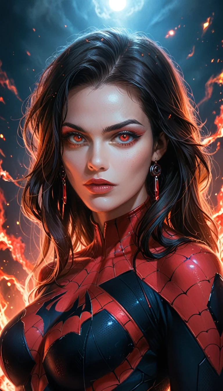 1 man and 1 woman, a superhero spider man saving an anime girl from a villainous antagonist, highly detailed, cinematic lighting, dramatic scene, vibrant colors, epic action, intricate textures, hyper realistic, 8k, masterpiece, cinematic composition, dramatic poses, beautiful detailed eyes, beautiful detailed lips, extremely detailed face and features