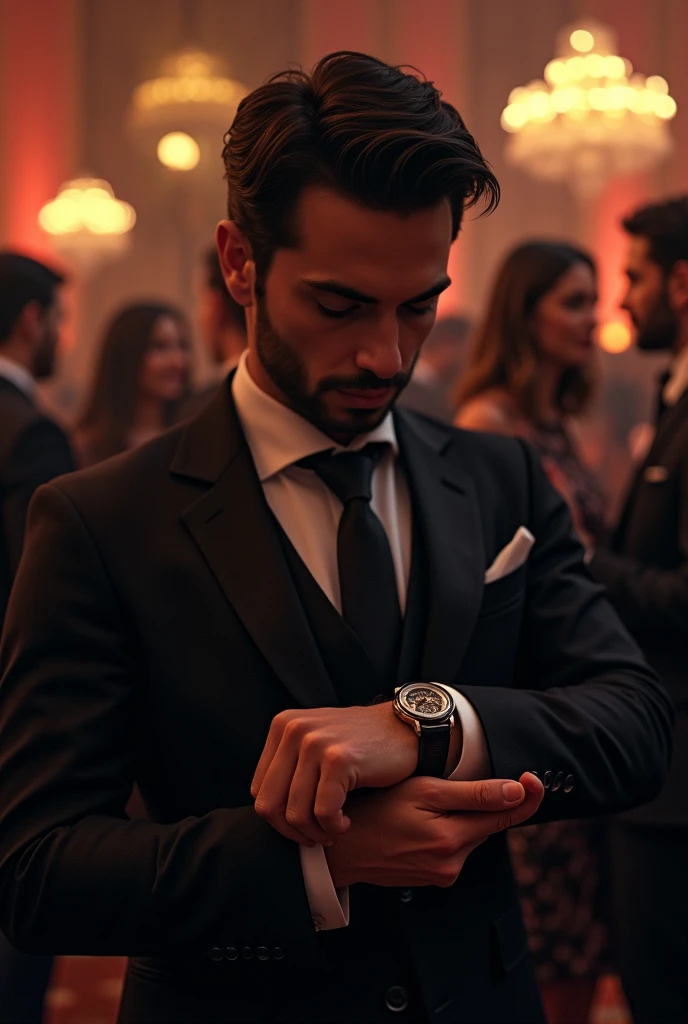 Someone looking at a watch at a party