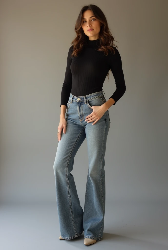 Beautiful tall woman, grey clasic jeans 