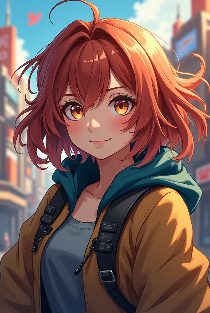 chestnut hair, shooter, anime  nerd