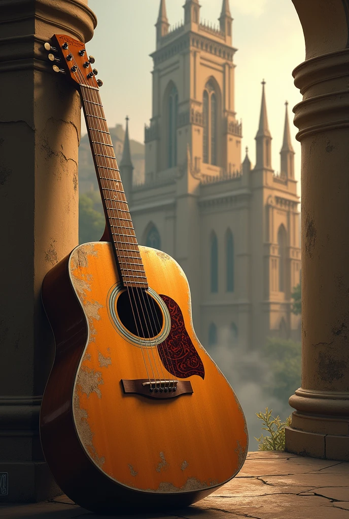 A guitar and a church 