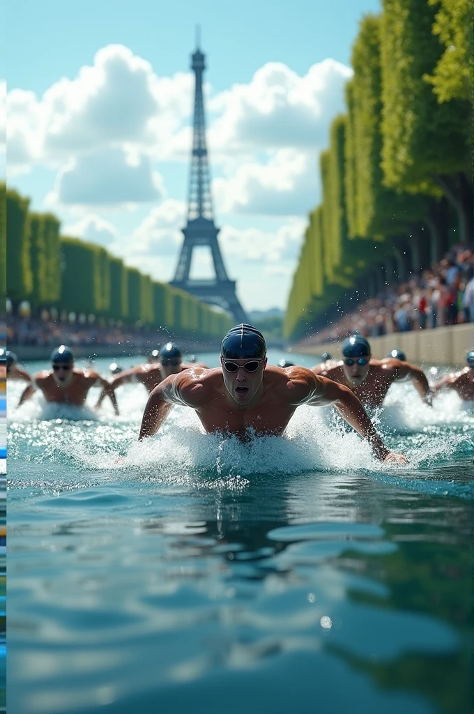 Olympic swimmers swimming in the Seine river basin