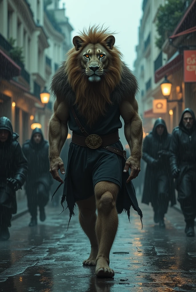 A man with a lion&#39;s head walks through the streets of Paris on a rainy night and the man saves a woman who has been captured by gangs.
