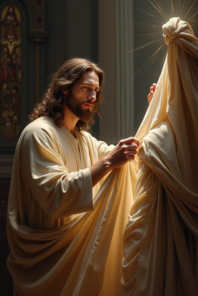 Jesus removing a veil