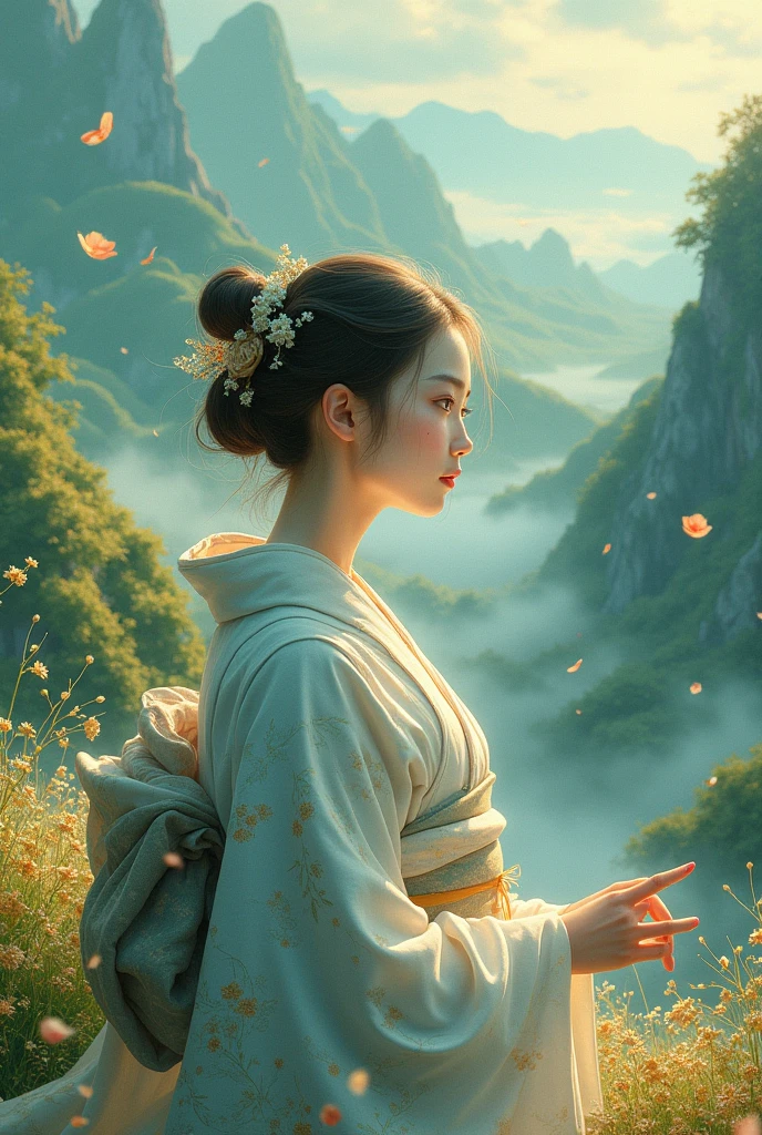 Niitami girl kimono landscape painting fantasy inspiration
