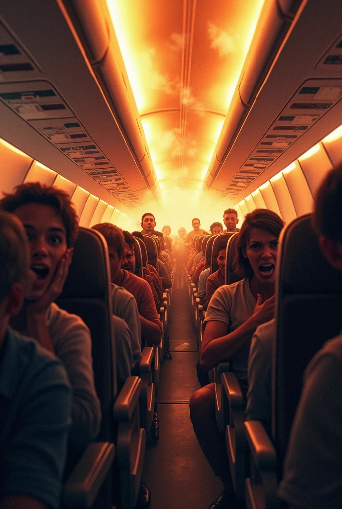 People inside the plane in fear catching fire