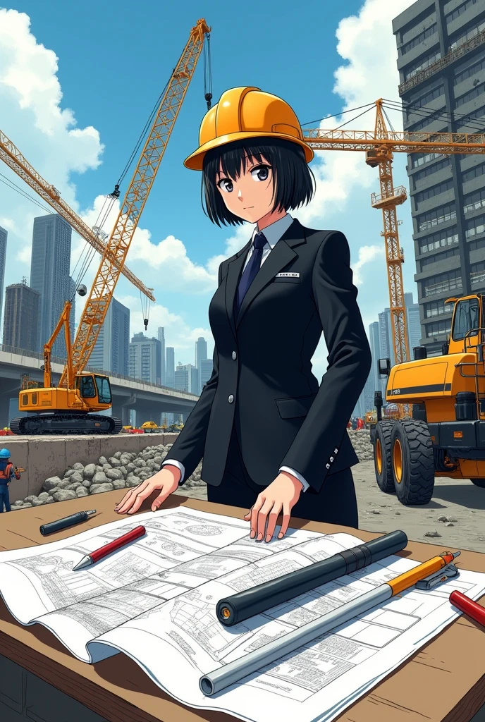 Personne black classe manga entrain de faire du génie civil
