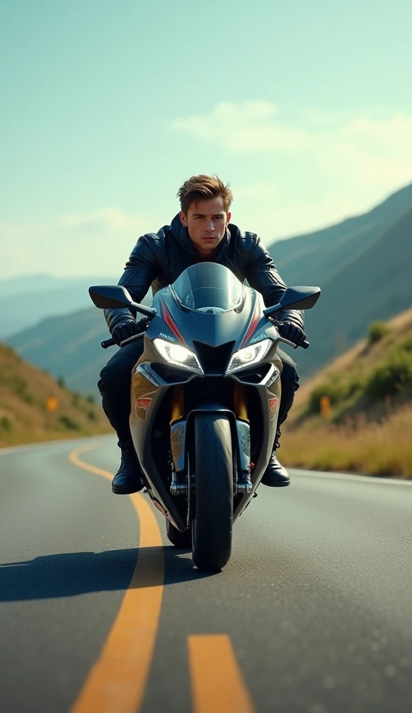 A guy alone on a sports bike 