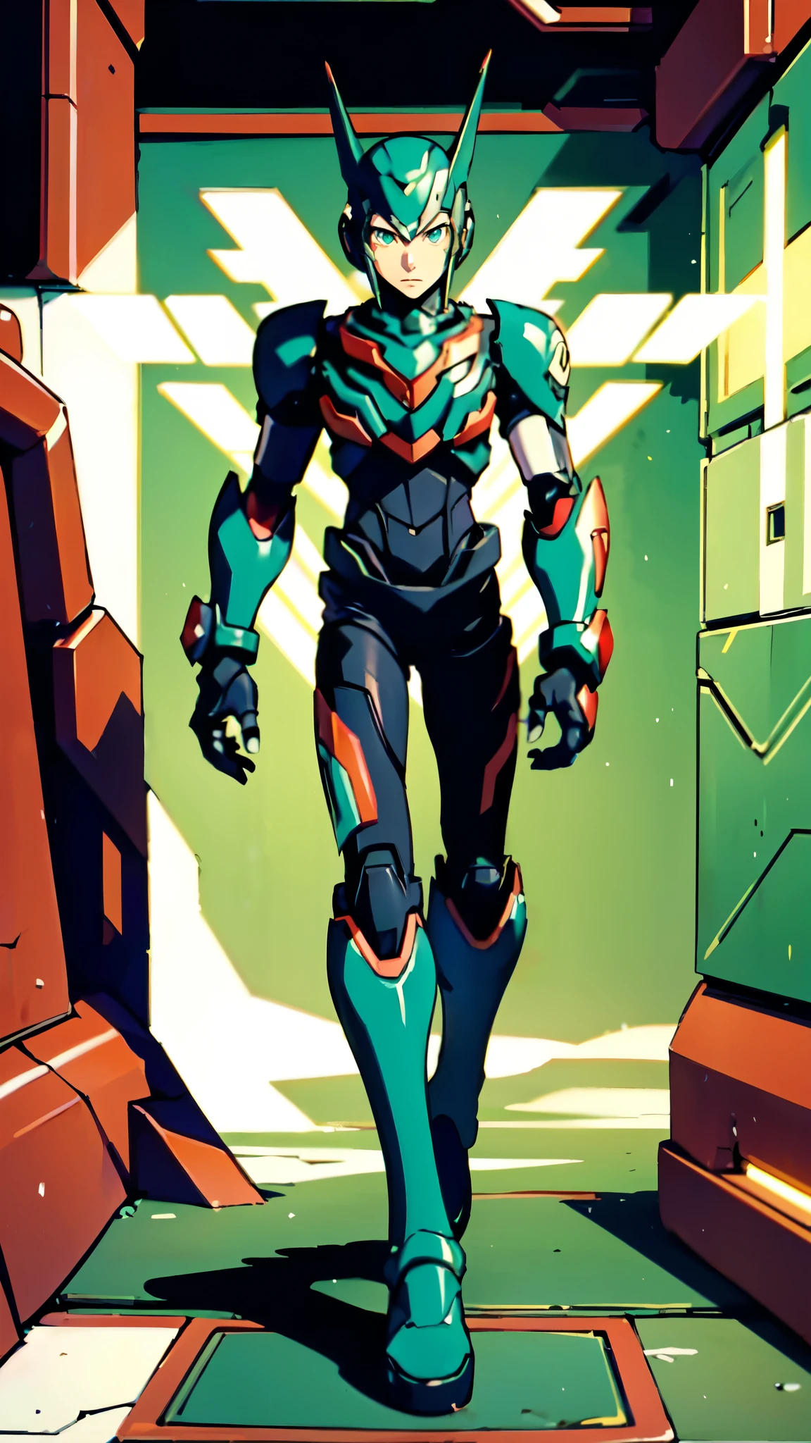 (masterpiece:1.5, best quality:1.5, extremely delicate:1.5, foreshortening:1.5, dynamic angle:1.5), a man wearing a full-face helmet, a fantasy-style biotech armored combat suit, green eyes, (a composite layered chest armor), fully enclosed shoulder guards, matching arm and leg guards, belt of Neon circuit, (the color scheme is primarily blue with red and black accents), the design balances heavy with agility, a high-tech bio-mecha armor, (Armor Concept Inspired by neon Cyberpunk, stand on the top of a skyscraper in a futuristic sci-fi city), this character embodies a finely crafted fantasy-surreal style armored hero in anime style, exquisite and mature manga art style, (element, plasma, energy, the armor glows), ((male:1.5)), metallic, high definition, highres, ultra-detailed, ultra-fine painting, professional, perfect body proportions, golden ratio, anatomically correct, symmetrical face, extremely detailed eyes and face, high quality eyes, creativity, RAW photo, UHD, 32k, Natural light, cinematic lighting, masterpiece-anatomy-perfect