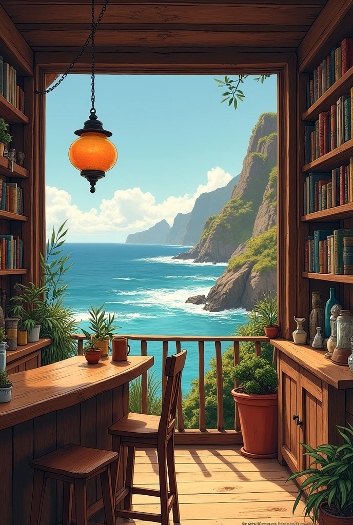 Create a drawing of Pablo Neruda's bar in Isla Negra