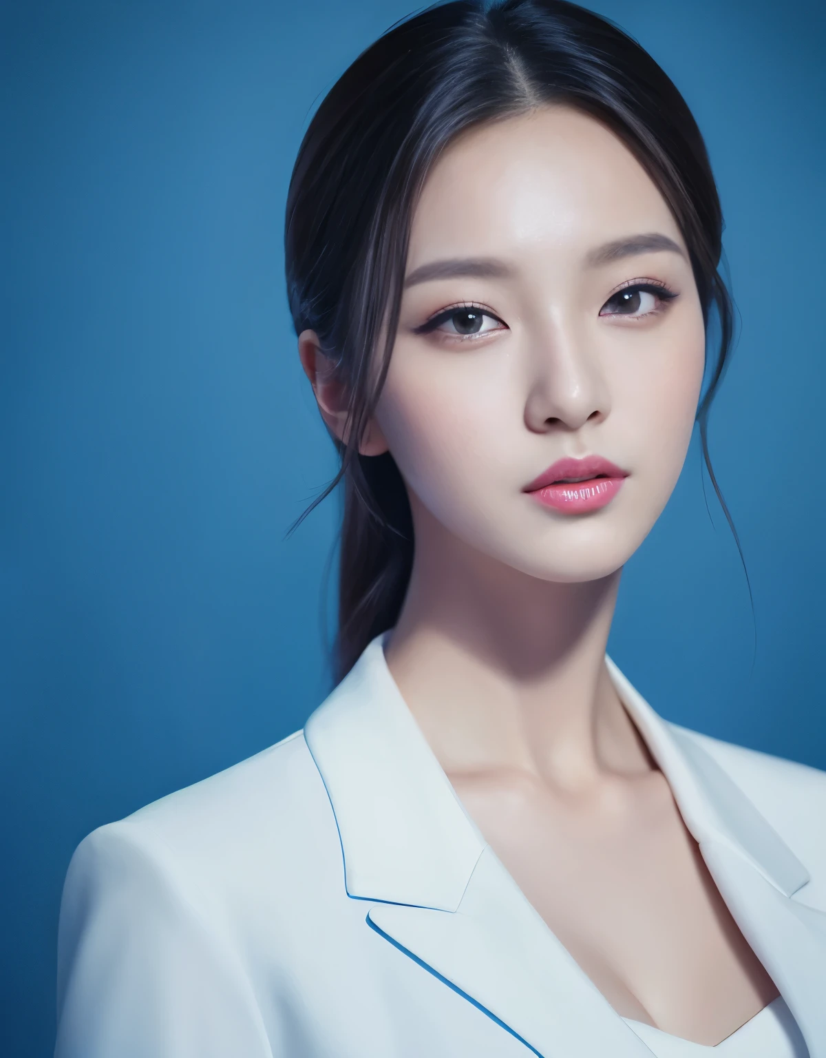 Close up portrait of woman in blue suit and white shirt, Elegant digital art, High-quality portraits, Shiny digital painting, Digital Art Images, Beautiful digital art, Elegant digital painting, Portraits of Korean female idols, Beautiful digital painting, Realistic cute girl drawing, high quality digital painting, TWICE&#39;s Tzuyu, Professional Profile Photo, Korean Girls