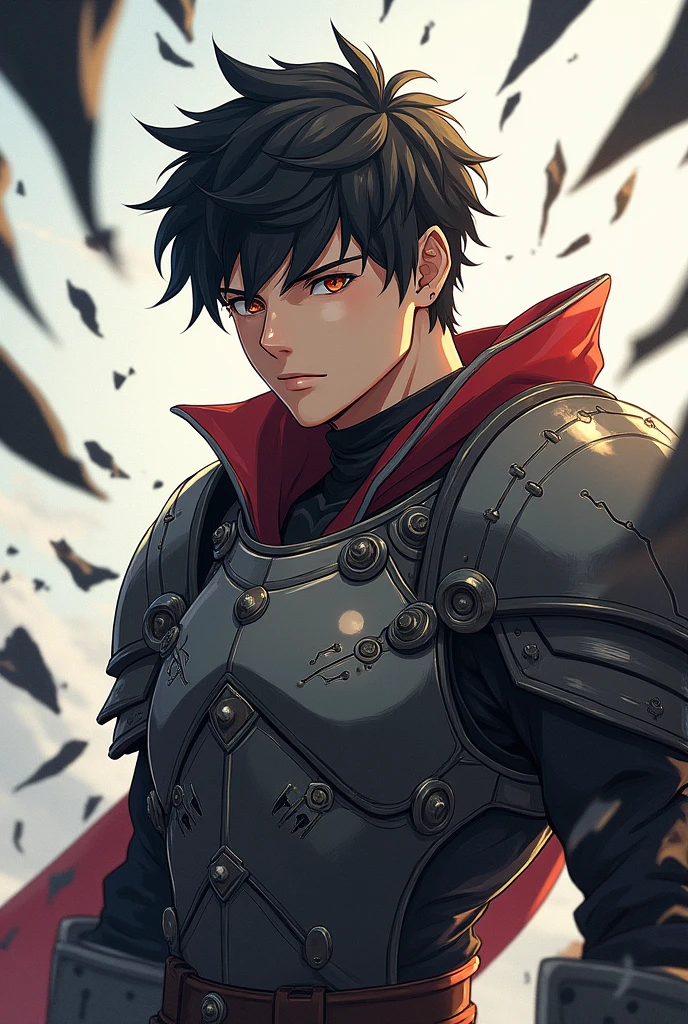 An anime-style young man with broken armor