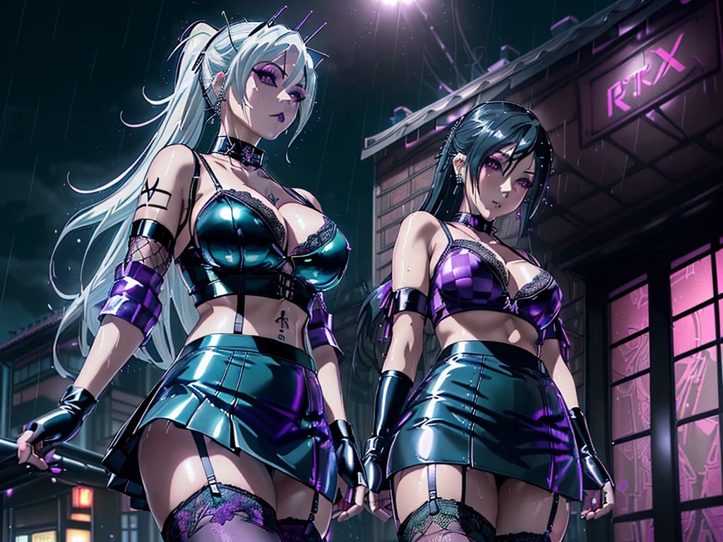 (((mature anime girl in a rainy tokyo at night))), ((stearing)), ((big ass big boobs)), (((long white straight hair))), (((aquamarine big eyes))), (((soaking wet shiny))), (((lingerie jacket))), ((((checkered skirt stockings)))), (((goth make up))), (((piercings tattos))), (((ultra quality ultra details anime style))), (((decals clothes chocker))), (((background high lights shadows refleccions))), (((anatomicaly perfect))), (((HDR))), (((confident face confident pose))), (((postproccesing))), (((wallpaper))), (((rtx))), (((unreal engine 5))), (((animated))), (black eye shadow eyeliner), (((difumined color))), (purple), (((lace latex))), ((fishnet)), (crop top), (((fingerless gloves ciberpunk style))), (((simple garter hair pin))), ((())),
