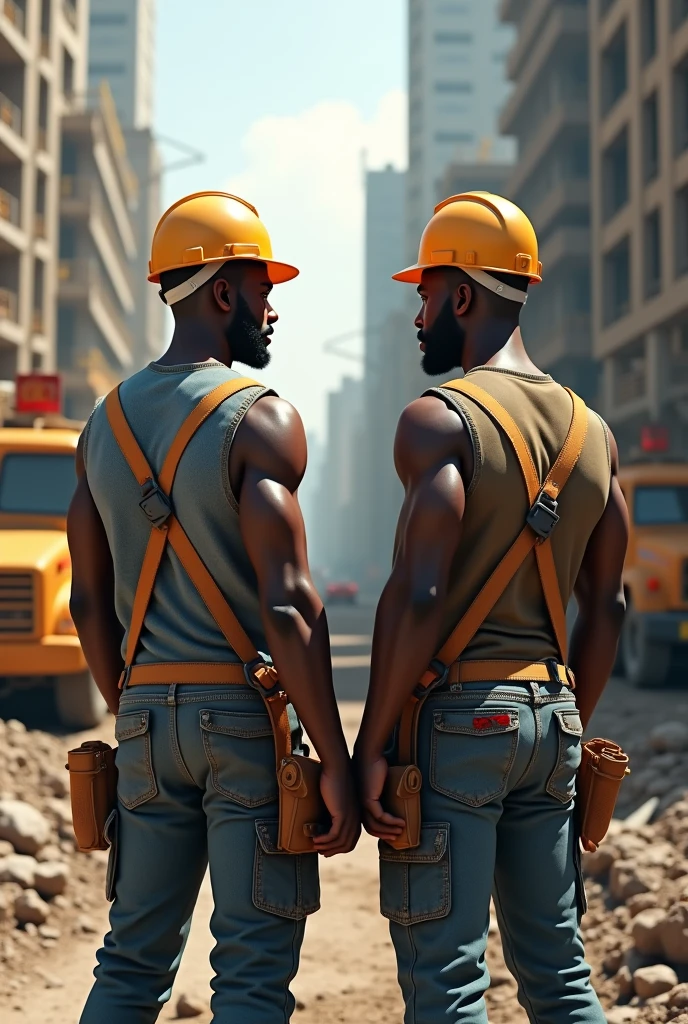 Black men de dos classe entrain de faire du génie civil