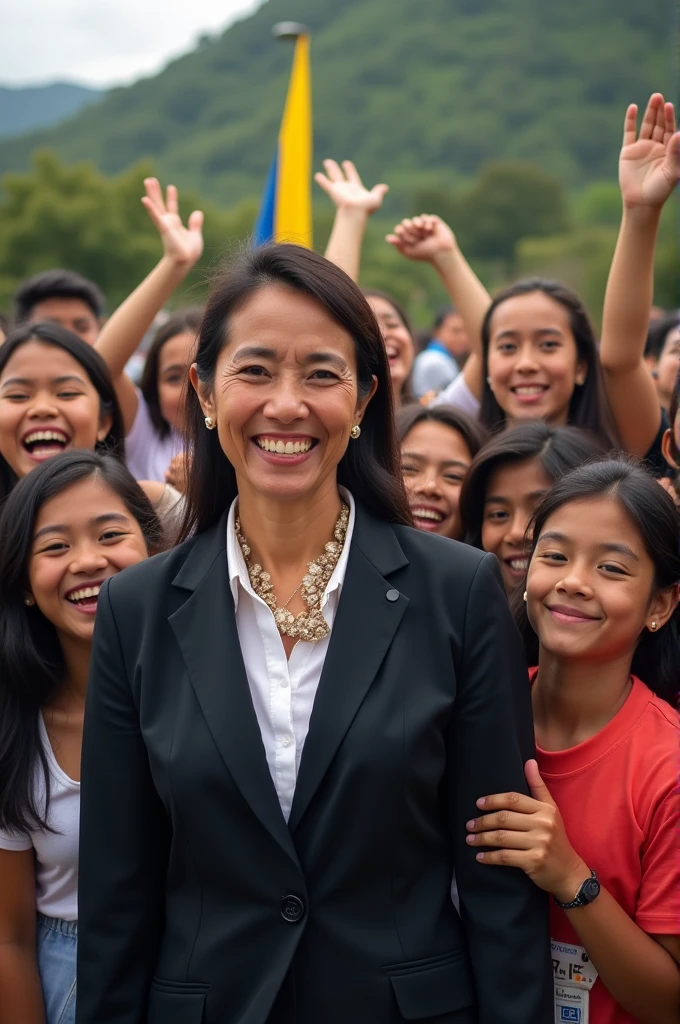 Image of the governor of the Cauca Valley, colombia, Dr. Dilian Francisca Toro Torres with young people around her celebrating Youth Day