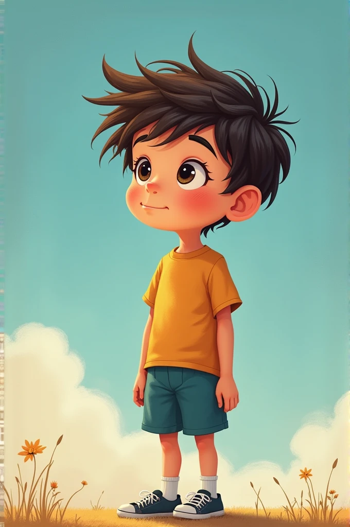 The boy is alone, spends time on his own. Make a cartoon image