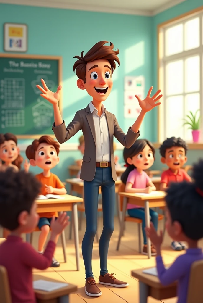 Male teacher teaching about body percussion in a school animated