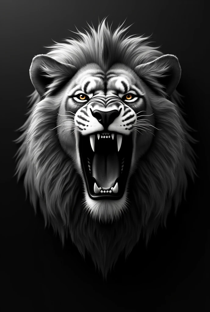 Roaring lion face design grayscale