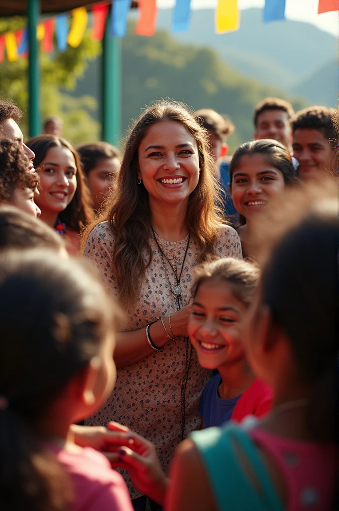 Image of the governor of the Cauca Valley, colombia, Dr. Dilian Francisca Toro Torres with young people around her celebrating Youth Day