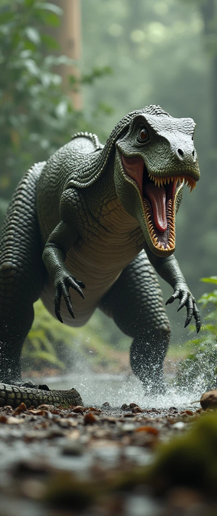 create an intense fight between an Anaconda and a Velocraptor from Jurassic Park