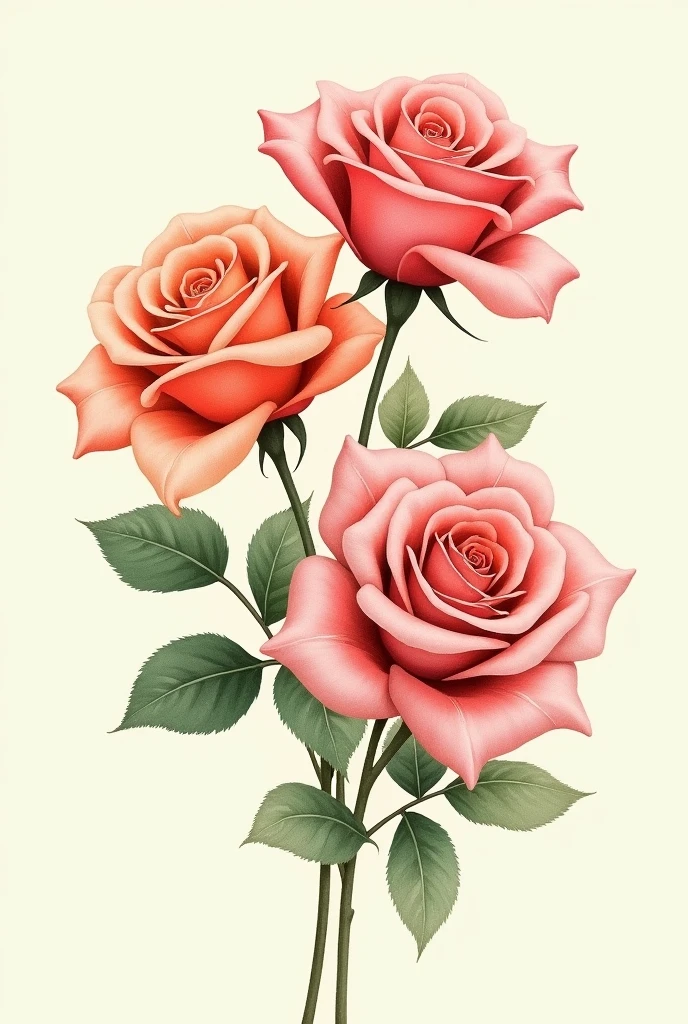 A beautiful water colour painting of roses,    background should be off white or cream colour, and roses are warm colours.