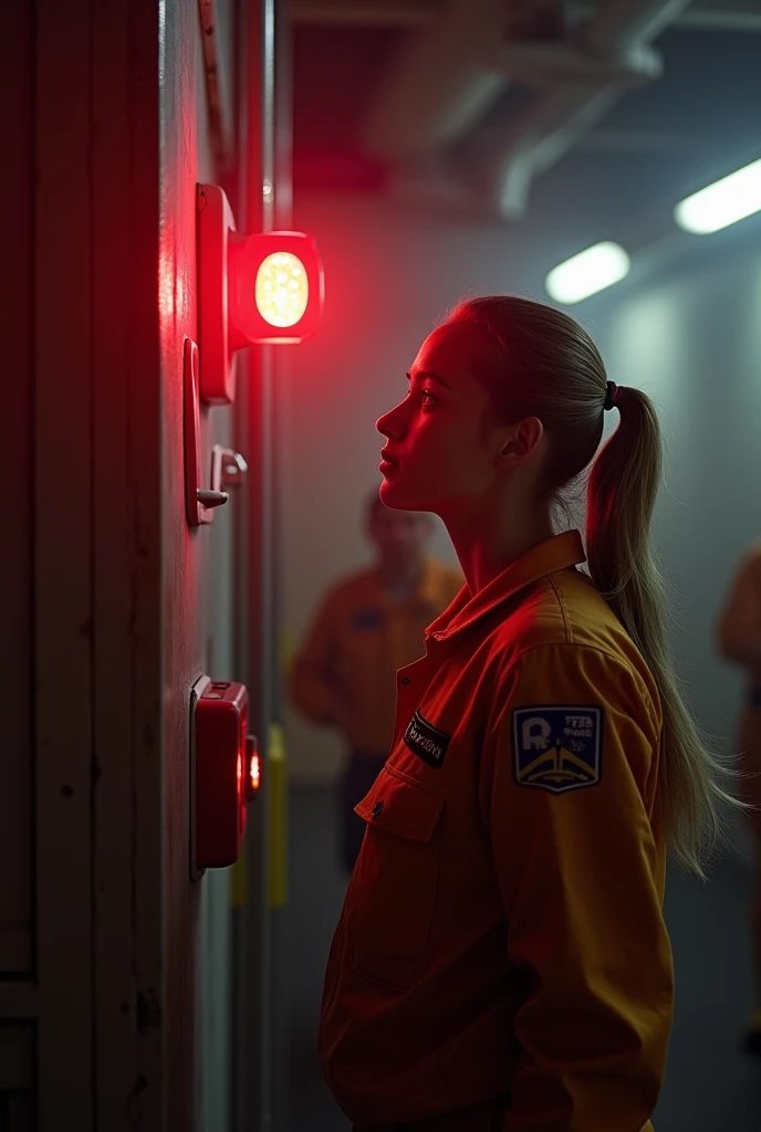 (An alarm sounds and an emergency light is activated.. The team members rush to their stations as Captain Lara gives orders..)
