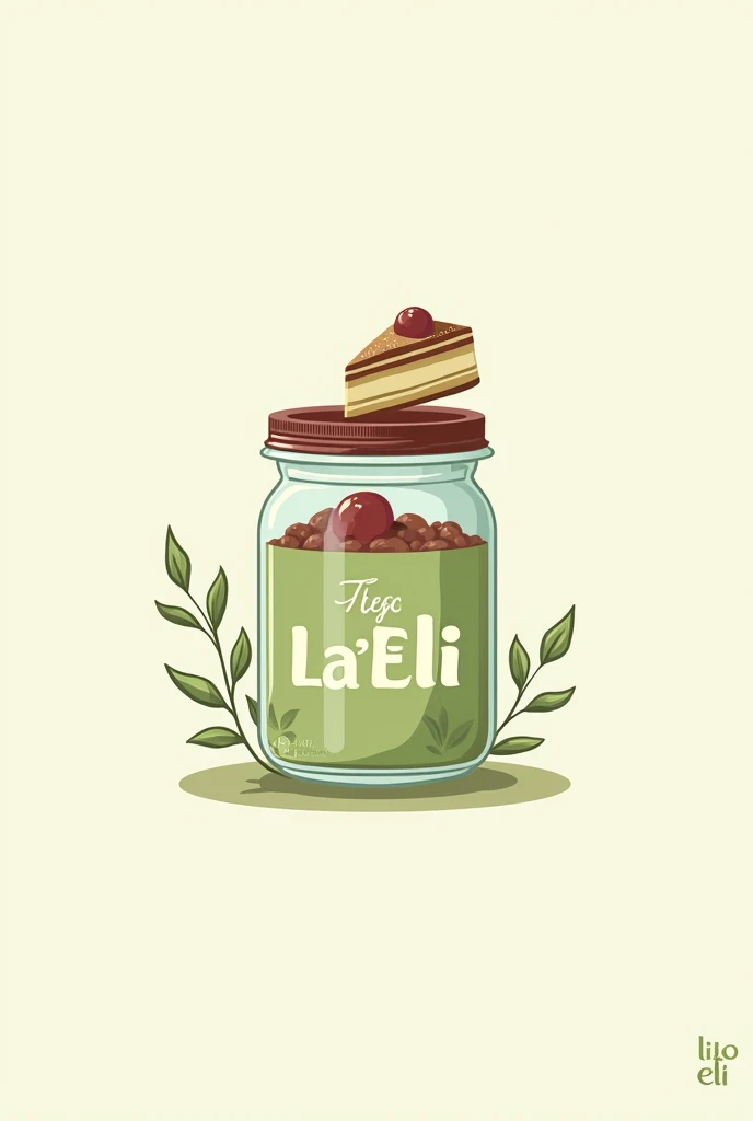 Logo for a cake-in-a-jar brand called La' Eli with a pistachio green color palette, marsala and gold details