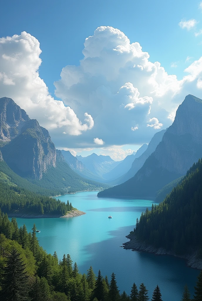 landscape with clouds mountains and a lake 