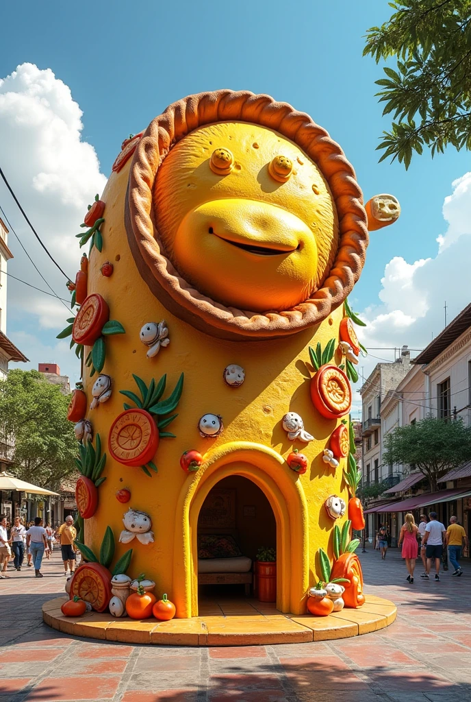 A work of art to be inserted in the city of Itabirito mg,the land of cornmeal pie, as a source of inspiration to attract tourism to the city Typical local food,attractive and pleasant like a warm hug that arouses the interest of those who pass by ,stopping to take a selfie